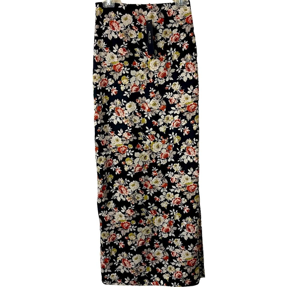 Ark & Co. Women’s Floral Printed Column Skirt Slip High Side Split Long NWT S